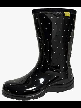 Kprm Black Polka Dot Women's Rain Boot Waterproof Mid Calf, Garden Boots Size 8